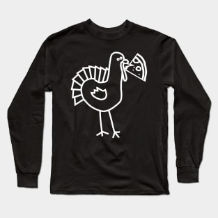 White Line Drawing Thanksgiving Turkey with Pizza Slice Long Sleeve T-Shirt